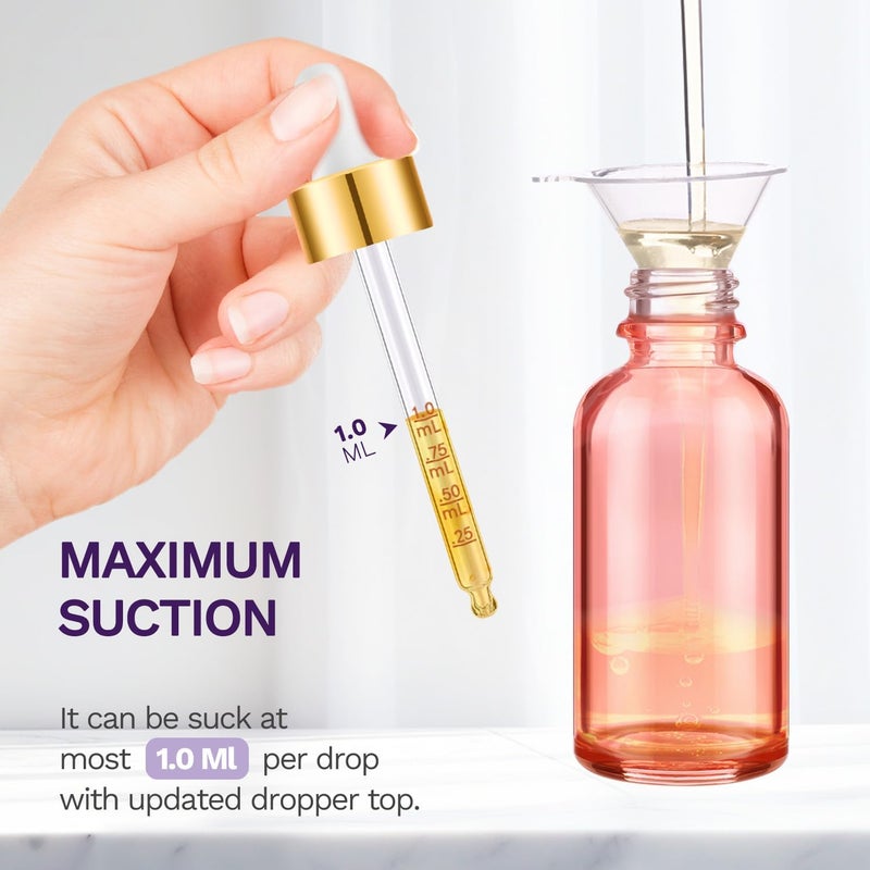 Bumobum 2 oz Glass Dropper Bottles, 2 pack Pink Lab dispensing Bottles for Essential Oils with Funnel, Labels & Pipette, Eye Tincture Bottle with Measured Dropper - Image 3